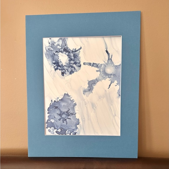 Handmade original abstract shades of blue alcohol ink wall decor painting - Picture 4 of 10